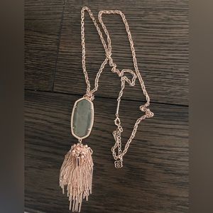Kendra Scott Rayne necklace in rose gold and pyrite stone